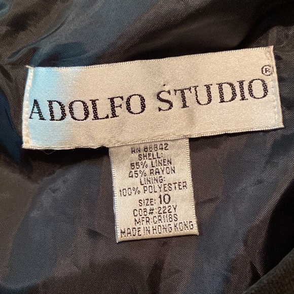 Adolfo Studio Black Sheath Dress Shoulder Pads Lined Linen Blend Size 10 - Picture 5 of 5